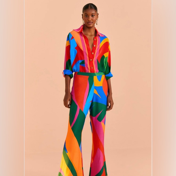 Farm Rio Colorful Leaves Lenzing™ Ecovero™ Viscose Pants - Picture 1 of 9